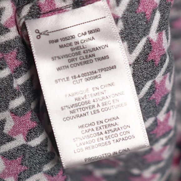 Equipment Blouse Tie Neck Collared Preppy Long Sleeve Burgundy Houndstooth , L - Picture 4 of 6